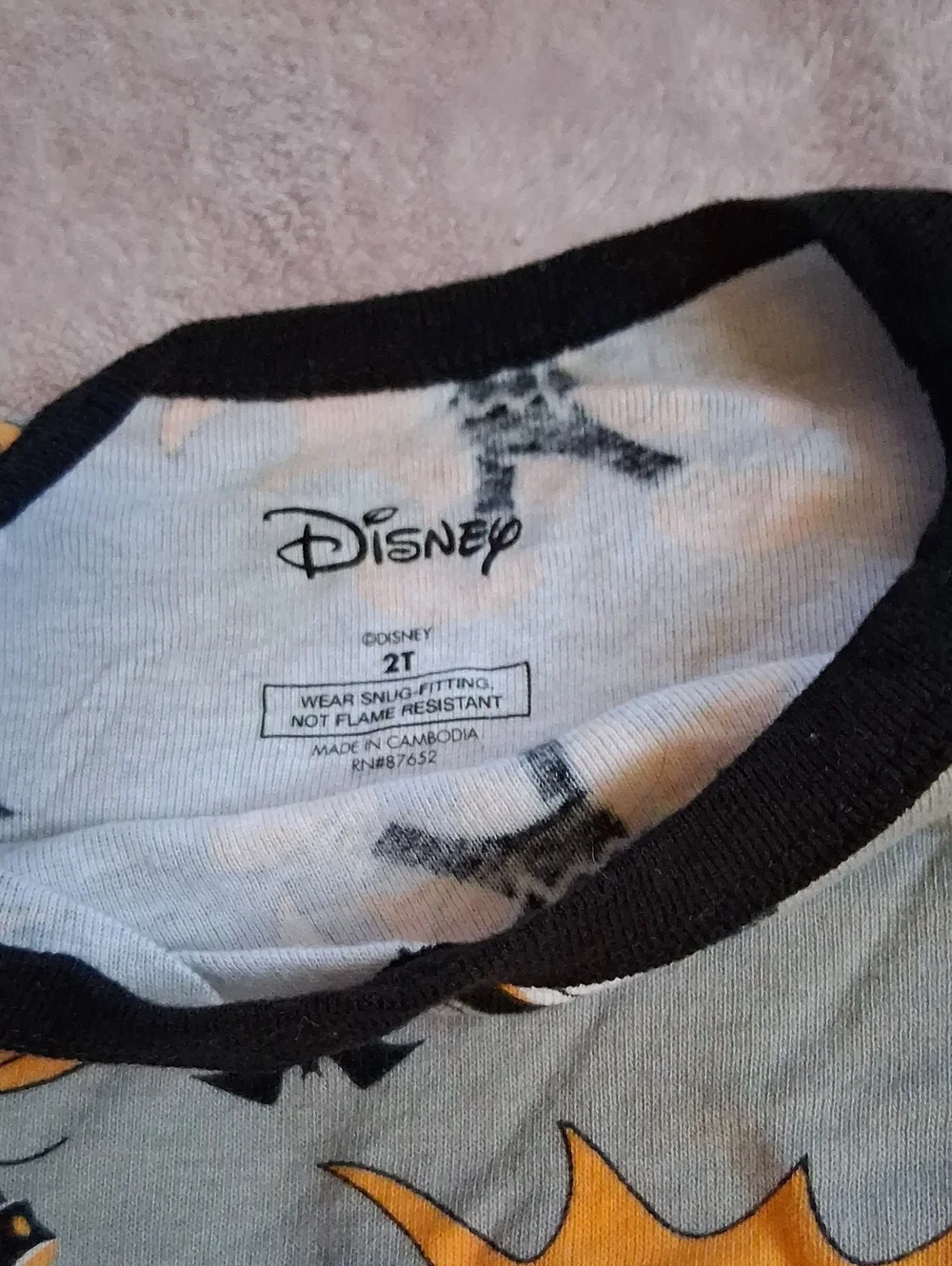 Disney Grey and Orange Halloween Pajama Set with Bat Print